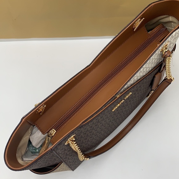 MICHAEL KORS LARGE X CHAIN SHOULDER TOTE BAG LUGGAGE / BROWN MULTI COLOR - Picture 12 of 16